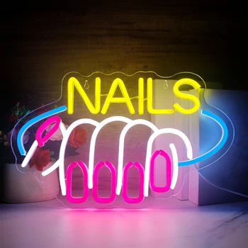 Неоновые вывески Nail LED розового цвета для салона красоты Спальни и магазина, Внутренний светодиодный декор стен с USB для маникюрной комнаты, Спа-салон Neon
