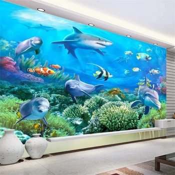 beibehang Пользовательские фрески, 3D стерео фотообои, история морского дна, дельфины, ТВ-фон, стена, гостиная, спальня, 3D обои