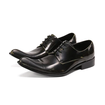 Мужская обувь ручной работы, деловые туфли с высоким берцем на шнуровке, офисные туфли-оксфорды из натуральной кожи с острым носком, Размер 36-47
