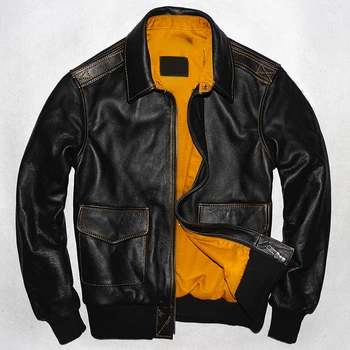 Мужская куртка из натуральной кожи, куртки военных пилотов, куртка Air Force Flight A2, черная коричневая куртка из 100% телячьей кожи, одежда из воловьей кожи