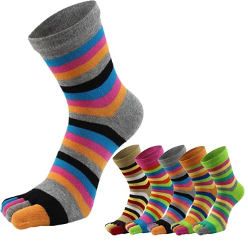 Корейские Забавные носки с пятью пальцами, Разноцветные полосатые носки до Щиколотки с принтом, Женские Хлопковые носки Harajuku, Женские носки