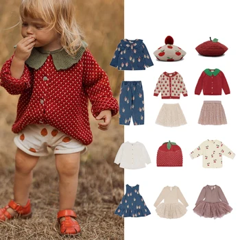 Детское платье KS, комплект вязаного платья-кардигана для девочек, Осенне-зимняя рубашка Konges Slojd, Юбка-трапеция, Джинсовое пальто, комплект из трех предметов