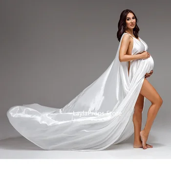 Бесконечно Белое длинное платье для беременных для фотосессии из мягкой ткани, вечернее платье для беременных для фотосессии