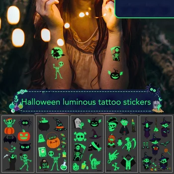 Наклейки С Татуировками на Хэллоуин, Светящиеся Детские Мультяшные Канцелярские Наклейки Kawaii, Наклейки На Хэллоуин