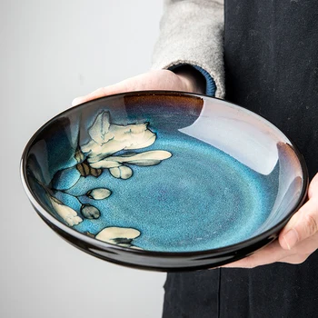 Китайская керамическая глубокая тарелка, углубление для бытовой посуды, диск с персональной тарелкой, Креативная винтажная посуда с ручной росписью