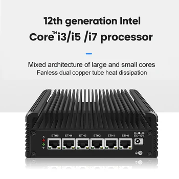 Topton Безвентиляторный Мини-ПК 12-го поколения Alder Lake 2.5G Intel i7 1265U i5 1235U 6x Intel i226-V Программный Маршрутизатор Брандмауэр Proxmox