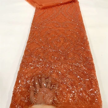Роскошная Кружевная ткань с пайетками в нигерийском стиле 2023, Высококачественная Африканская Французская Кружевная ткань, Бусины из бисера Для шитья свадебных платьев FJ