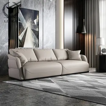 Итальянский легкий роскошный кожаный диван из массива дерева, верхний слой кожи, современная простая комбинация диванов, элитная мебель