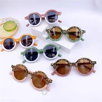 Модные Милые солнцезащитные очки в круглой оправе с леопардом Для детей, маленьких девочек и мальчиков UV400, Летних детей, Прекрасный Солнцезащитный Козырек, Солнцезащитные очки