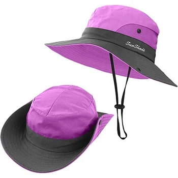 Летняя Солнцезащитная шляпа с широкими полями, Уличная шляпа с защитой от ультрафиолета, Складная кепка-ведро с конским хвостом для пляжной рыбалки, походные кепки