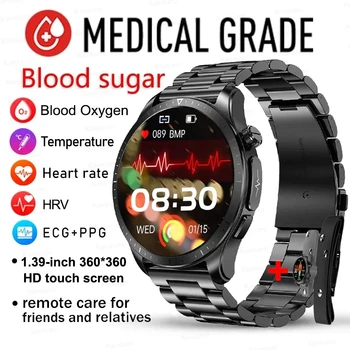 2023 Новые Смарт-часы ECG + PPG для Здоровья, Мужские часы для измерения уровня сахара в крови, артериального давления, кислорода в крови, IP68, Водонепроницаемые Смарт-часы, Термометр
