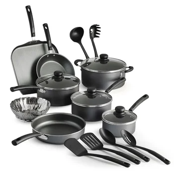 Набор посуды Primaware из 18 предметов с антипригарным покрытием, Стальной Серый Набор кухонной посуды, Набор кастрюль для приготовления пищи