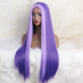 AIVA Фиолетовый цветной синтетический парик Длинный Прямой Зеленый парик с подсветкой из высокотемпературного волокна, синтетические парики для косплея для женщин 180%