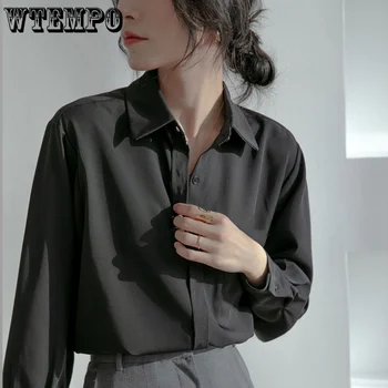Черная рубашка WTEMPO, женская тонкая солнцезащитная Свободная дышащая Повседневная блузка с драпировкой, легкий универсальный однотонный топ 2023