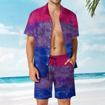 Бисексуальный флаг с брызгами краски, мужской пляжный костюм, милый комплект из 2 предметов, координаты для отдыха высокого качества, Размер Eur