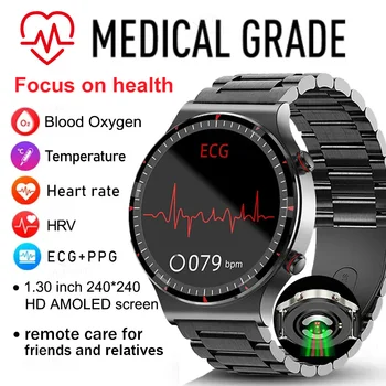 Здоровые смарт-часы ECG + PPG Для Мужчин, точная Температура тела, пульсометр, монитор артериального давления, Умные часы, HRV, часы для измерения артериального давления