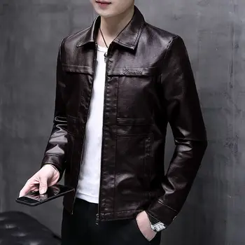 Весенне-осеннее новое кожаное пальто приталенного кроя в корейском стиле, красивая мужская весенняя одежда, верхняя мужская кожаная куртка, мужская одежда