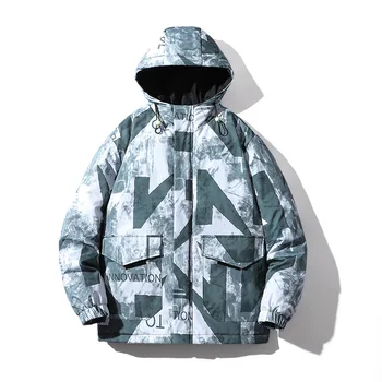 Уличная модная ветрозащитная водонепроницаемая зимняя новая хлопковая одежда с большим карманом и геометрическими буквами, уличная повседневная куртка с капюшоном