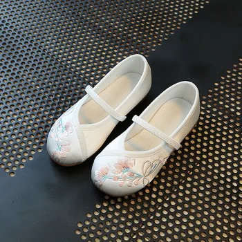 Китайские вышитые туфли на плоской подошве Hanfu Kawaii, детские модельные туфли ручной работы, тканевые туфли ручной работы для девочек, Танцевальные туфли ручной работы в стиле ретро для девочек