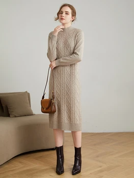 Осенне-зимняя 7-игольная утолщенная юбка-свитер из кашемира с высоким воротом, женская вязаная шерстяная юбка длиной выше колена длиной до колена