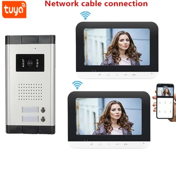 Видеодомофон Tuya Wifi для 1/2 квартир 7-дюймовый сенсорный экран с камерой для подключения сетевого кабеля