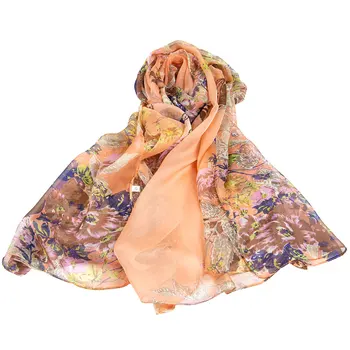 Шарф из 100% чистого шелка, Женский Шифоновый шарф из пашмины с цветочным рисунком, Женская шаль из натурального шелка, Длинная обертка, Подарок для леди, Подарок в офис, цветочный Хиджаб