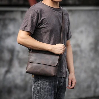 Мужские сумки через плечо, простые винтажные и популярные, первый слой из воловьей кожи, магнитная пряжка, мужская сумка через плечо с клапаном