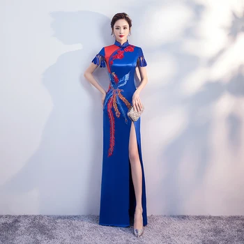 Женское Новое Модное Длинное платье для показа моделей Cheongsam, платья для Автосалонов, Женское платье Макси, Сексуальное платье для банкета и вечеринки