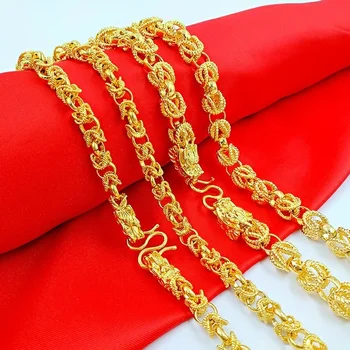 Ожерелье из желтого золота для мужчин, свадебные украшения для Помолвки, Изысканная двойная цепочка с головой дракона, Ошейники, подарки для бойфренда