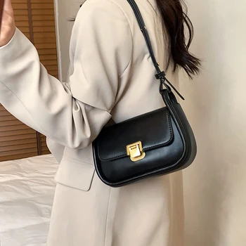 Модная винтажная дизайнерская роскошная сумка на плечо в виде Полумесяца для женщин 2023, новинка, брендовая маленькая кожаная сумка-тоут с золотым замком