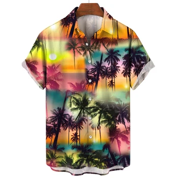 Летние Мужские рубашки Camisa с 3D принтом Кокосовой пальмы, Гавайские рубашки, Топы, Модные Мужские Женские Пляжные Блузки с коротким рукавом для мальчиков