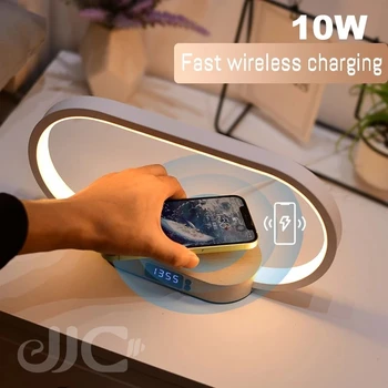 Беспроводное зарядное устройство JJC Деревянная настольная лампа Светодиодная настольная лампа Smart Creative Night Light Прикроватная беспроводная зарядка