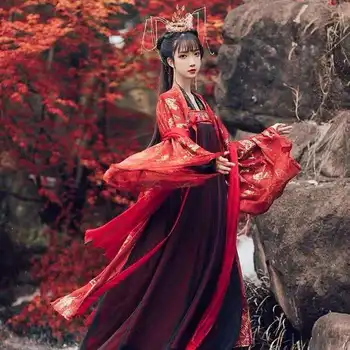 Косметический Макияж, Новое Традиционное китайское платье Hanfu, Весенние и Осенние Модели, двухсекционная Юбка-фея с полной грудью, Красный Костюм Для Косплея