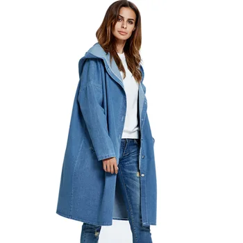 Длинный кардиган, джинсовая куртка, женская новинка 2023, осенне-зимнее модное пальто с капюшоном, женская однотонная повседневная куртка, ветровка куртка