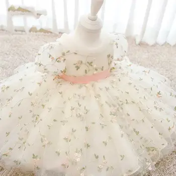 Детское платье Платье принцессы Белое в западном стиле, юбка с пузырями, Цветочная юбка, принцесса, День рождения ребенка, высококачественная детская одежда