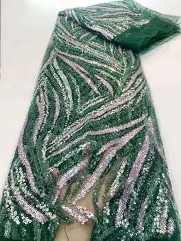 Роскошная африканская кружевная ткань с вышивкой бисером и пайетками 2023, высококачественные нигерийские тюлевые ткани с тяжелым бисером для свадьбы