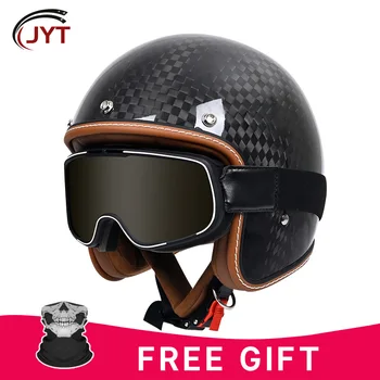 Шлем с открытым лицом из углеродного волокна 12K 3/4 Мотоциклетный реактивный шлем для мужчин и женщин, Мопед, Скутер, Одобренный DOT, сверхлегкий защитный Колпачок
