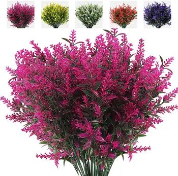 8 Пучков искусственных цветов, поддельные уличные растения, искусственный устойчивый к ультрафиолетовому излучению цветок лаванды, пластиковые кустарники, внутренние наружные украшения