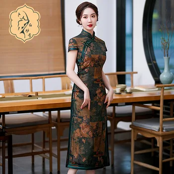 2022 Новое китайское платье Чонсам, Тонкое Винтажное Традиционное Цветочное Ципао, Элегантные женские платья 3XL