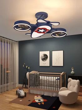 Nordic Airplane Детский светодиодный Потолочный светильник для удаленной комнаты Для мальчиков, Электрический вентилятор, Гостиная, Спальня, Потолочный светильник, Освещение