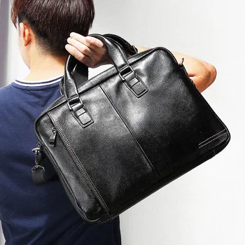 Сумка-тоут на плечо 100% из деловой кожи, натуральные сумки, мужская Кожаная сумка, Мужской портфель для ноутбука
