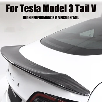 Для Tesla модель 3 седан V стиль, карбоновый задний спойлер багажника, крыло, губа для багажника, 2018-2021, автомобильные аксессуары