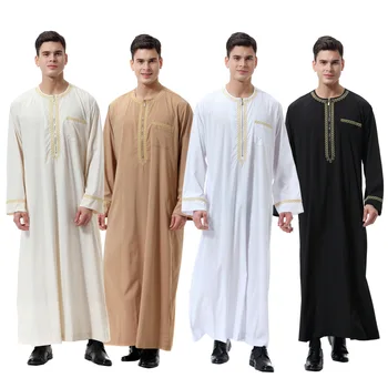 Мусульманская Исламская одежда Для Мужчин, Джубба Тобе, Воротник-стойка, Длинный Халат на Молнии, Саудовский Арабский Этнический Кафтан, Скромное Платье S-3XL