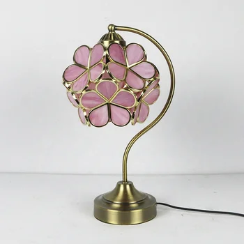 LongHuiJing Лампа с розовыми лепестками Тиффани, Средиземноморские прикроватные настольные лампы, витражная лампа