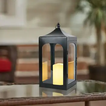 Наружный фонарь на батарейках из черного металла со съемной светодиодной свечой, бумажный абажур для торшера 12 дюймов, круглый абажур с клипсой для лампы, который