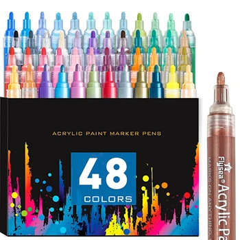 48 Цветов Художественные маркеры, акриловые ручки с наконечником 2 мм, нетоксичные акриловые ручки, водонепроницаемые граффити-маркеры для рисования 