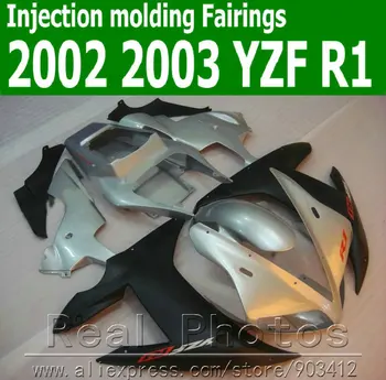 100% Литьевые обтекатели для YAMAHA R1 2002 2003 YZF R1 пластиковый комплект обтекателей 02 03 матовый черный серебристый кузов JK54