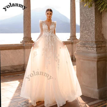 Свадебные платья YOLANMY в Богемном стиле с сеткой, Цветы, Aline For Mariages, Аппликации, Vestido De Casamento, На заказ, Плюс