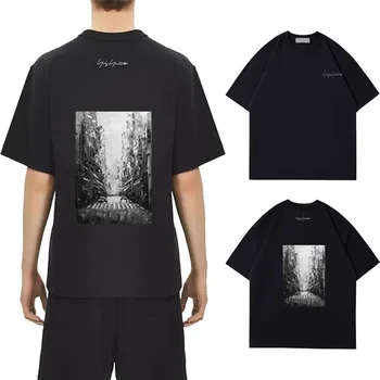 Y-3 Yohji Yamamoto 2024 Летняя Мужская футболка с абстрактной масляной живописью и принтом Street View Y3, Свободный Короткий Рукав для Мужчин и женщин
