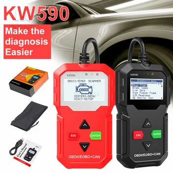 OBD Диагностический инструмент KW590 Car Code Reader Автомобильный сканер OBD2 Поддерживает мультибрендовые автомобили и языки
